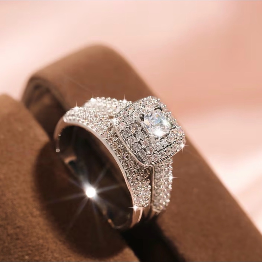 Sterling Silver Pave Cubic Zirconia Halo Engagement Ring - White